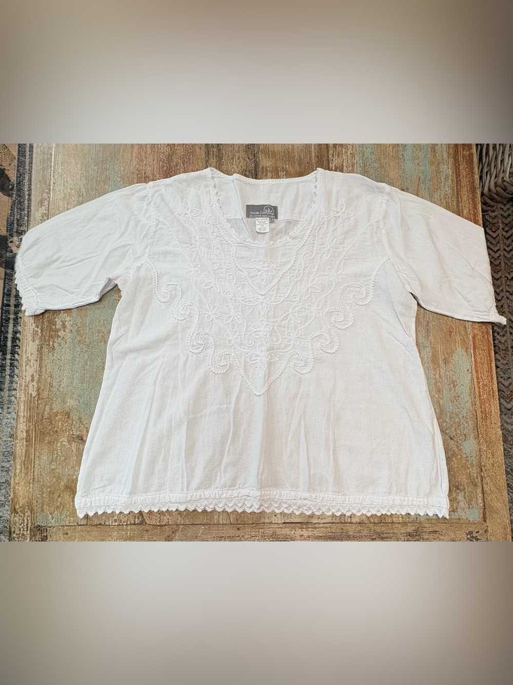 Inca Cottons White Embroidered Scoop Neck Tunic